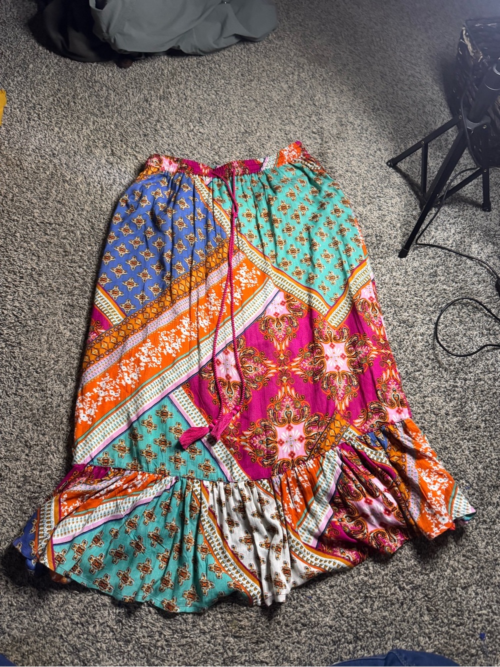 Boho Multi-Panel Maxi Skirt with Elastic Waist